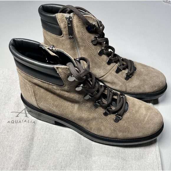 Aquatalia Lace Up Suede Liviana Ankle Boots Womens Beige
